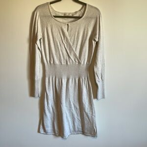 Prana Sonatina Sweater Dress Medium Cream Long Sleeve Midi 100% Organic Cotton